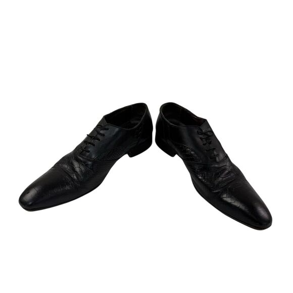 BESPOKE Black Wingtip Dress Shoes Men 44 Handmade Snakeskin Pointed Toes main image 4